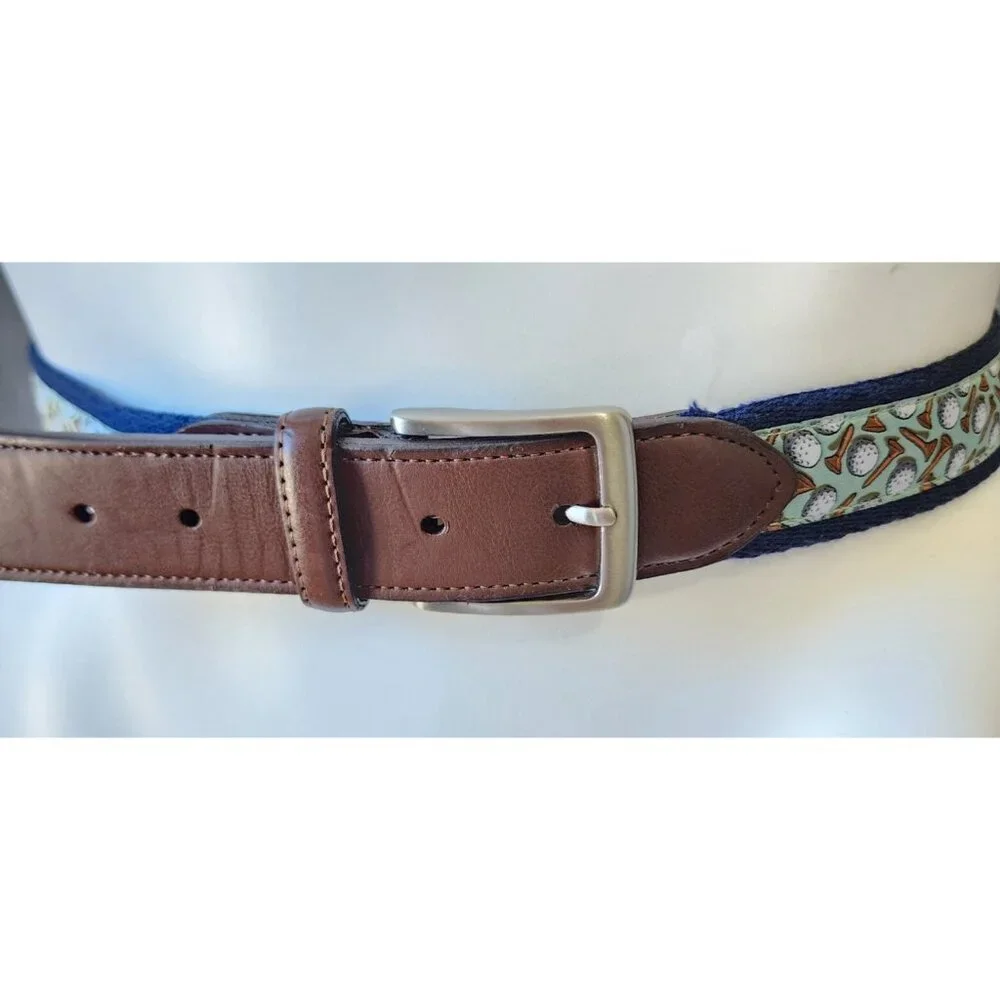 Tommy Bahama Mens Novelty Belt Golf Balls Tee Print/Synthetic Leather Trim Sz XL